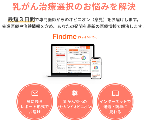 乳がん治療選択のお悩みを解決 最短３日間で専門医師からのオピニオン（意見）をお届けします。先進医療や治験情報を含め、あなたの疑問を最新の医療情報で解決します。形に残るレポート形式でお届け 乳がん特化のセカンドオピニオン インターネットで迅速・簡単に見れる